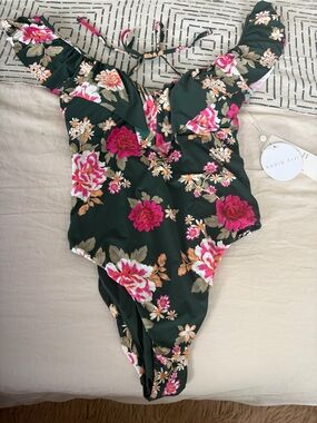 Radio Fiji dark green floral one piece NWT